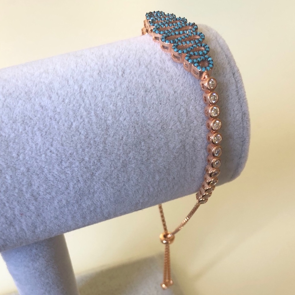 925 Silver turquoise stones slider lock bracelet - Picture 4 of 7
